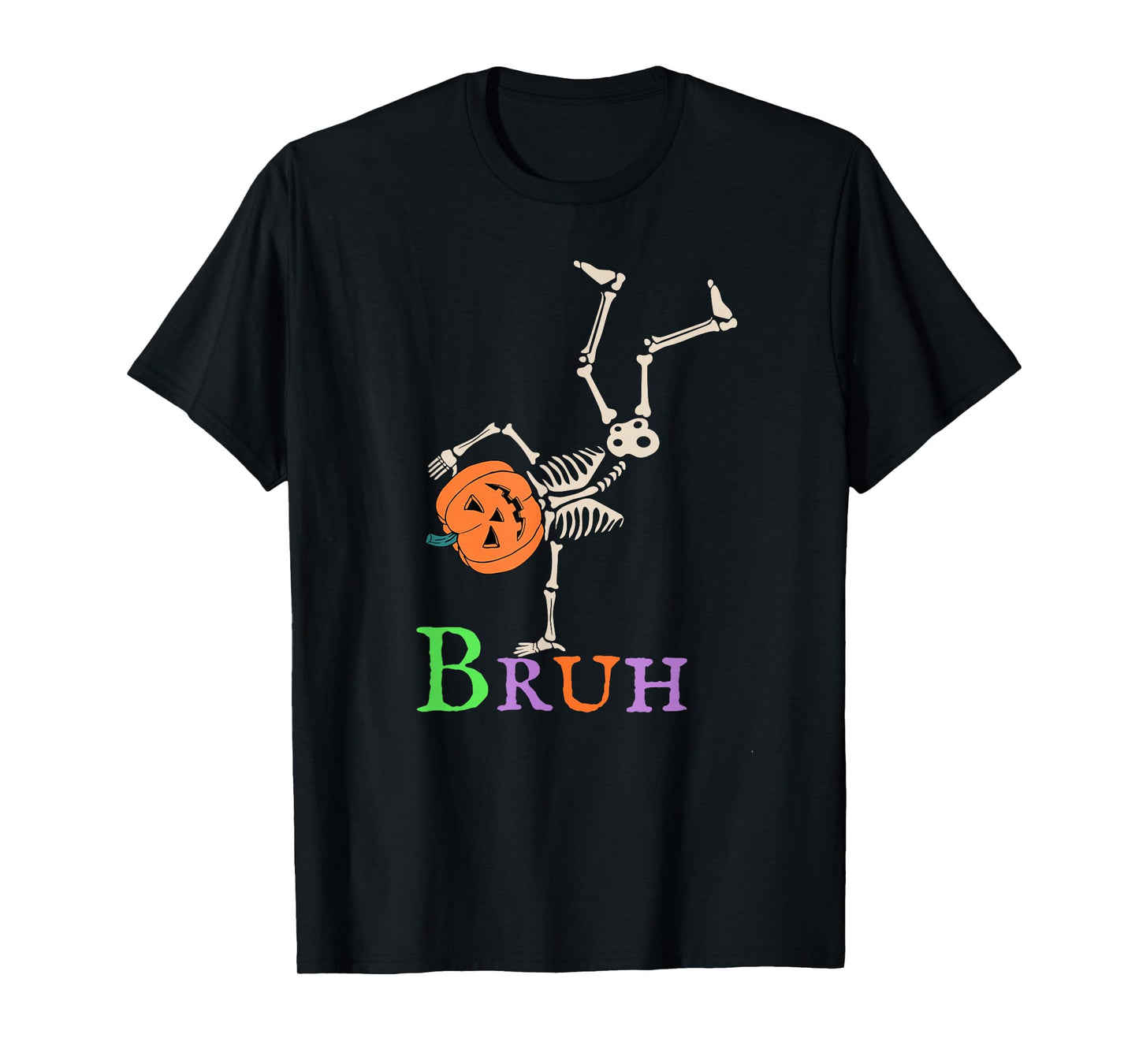 Bruh Skeleton Pumpkin Funny Halloween 2025 Kids Boys Men T-Shirt