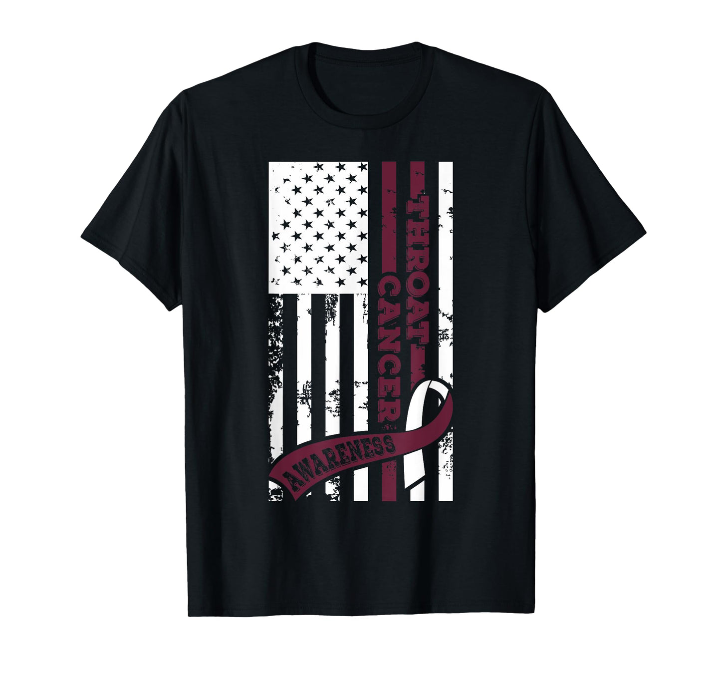 USA Flag Throat Cancer Awareness, Cancer Ribbon T Shirt T-Shirt for Women Kids Men