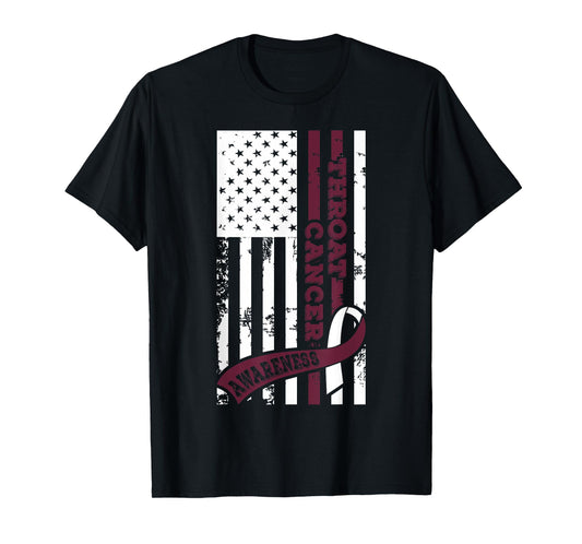 USA Flag Throat Cancer Awareness, Cancer Ribbon T Shirt T-Shirt for Women Kids Men