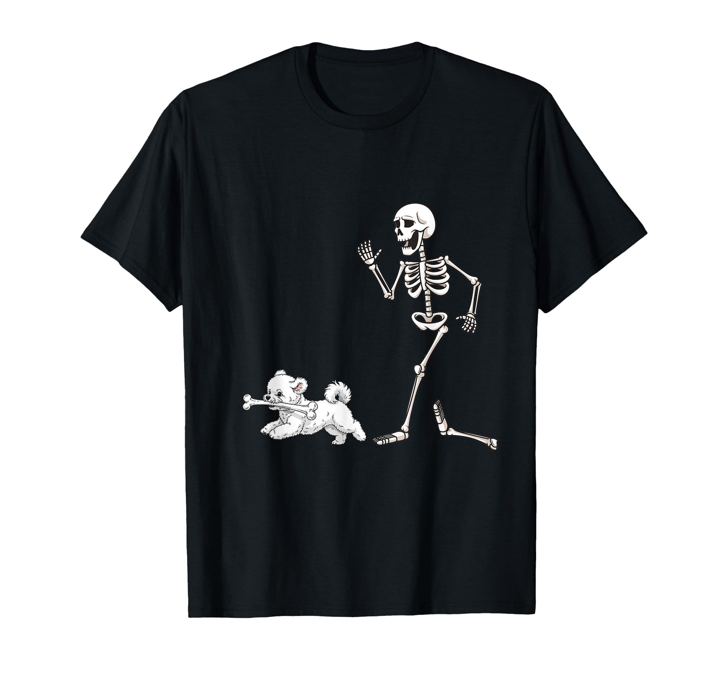Funny Halloween Bichon Frise and Skeleton T-Shirt