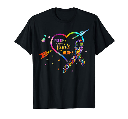 No One Fight Alone Arrow Heart Fight Cancer Ribbon T-Shirt