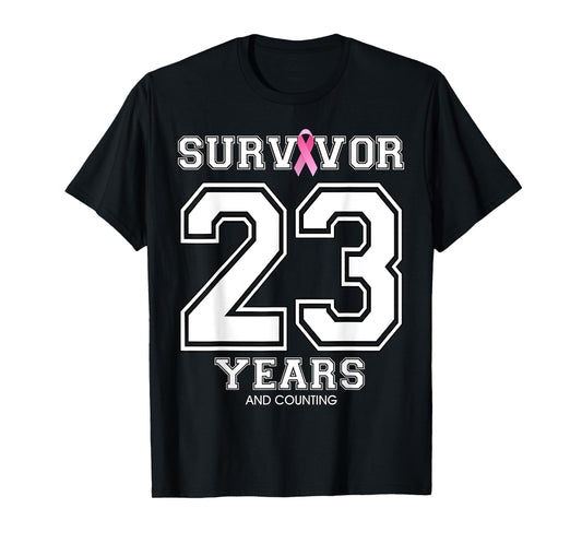 23 Years Breast Cancer Survivor Gifts For Women Pink Ribbon T-Shirt