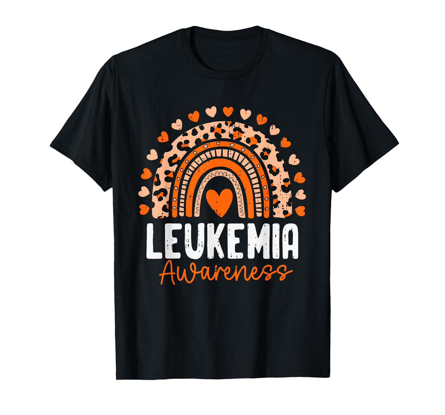 Leukemia Awareness Rainbow Leopard Ribbon Orange Support T-Shirt