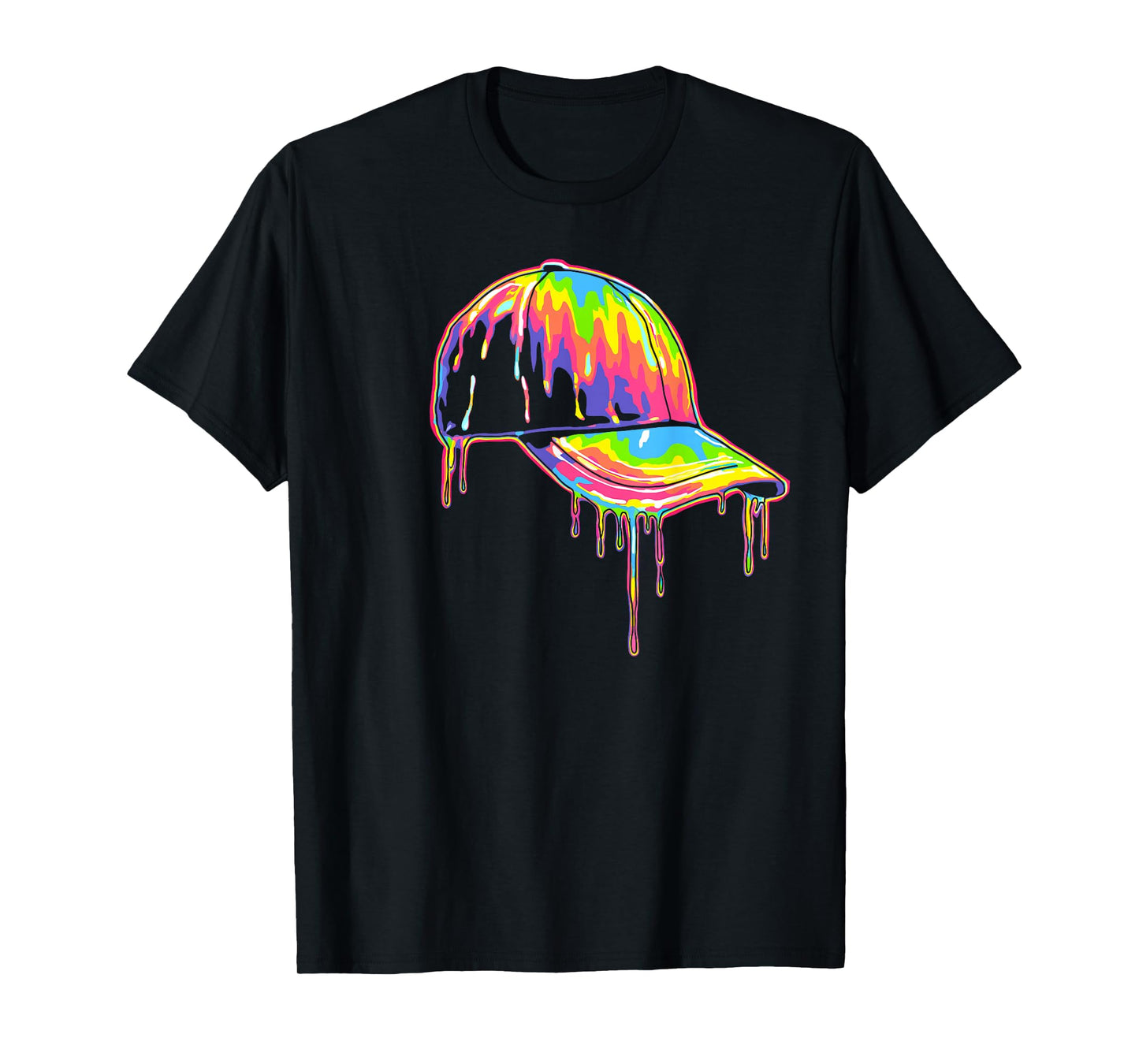 Baseball Cap Drip Graphic Melting Colors Modern Streetwear T-Shirt