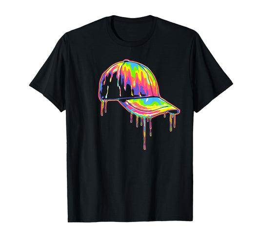 Baseball Cap Drip Graphic Melting Colors Modern Streetwear T-Shirt