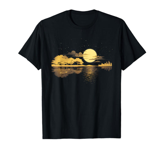 Acoustic Guitar Lake Reflections Natural Moon Guitarist T-Shirt