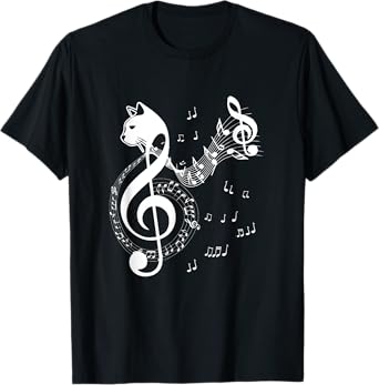 Music & Cats Lover Treble Clef Funny Cat Music Notes T-Shirt