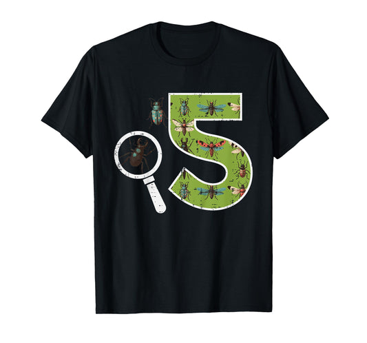 5th Birthday 5 Magnifying Glass Insects Bugs Bday Boys Girls T-Shirt