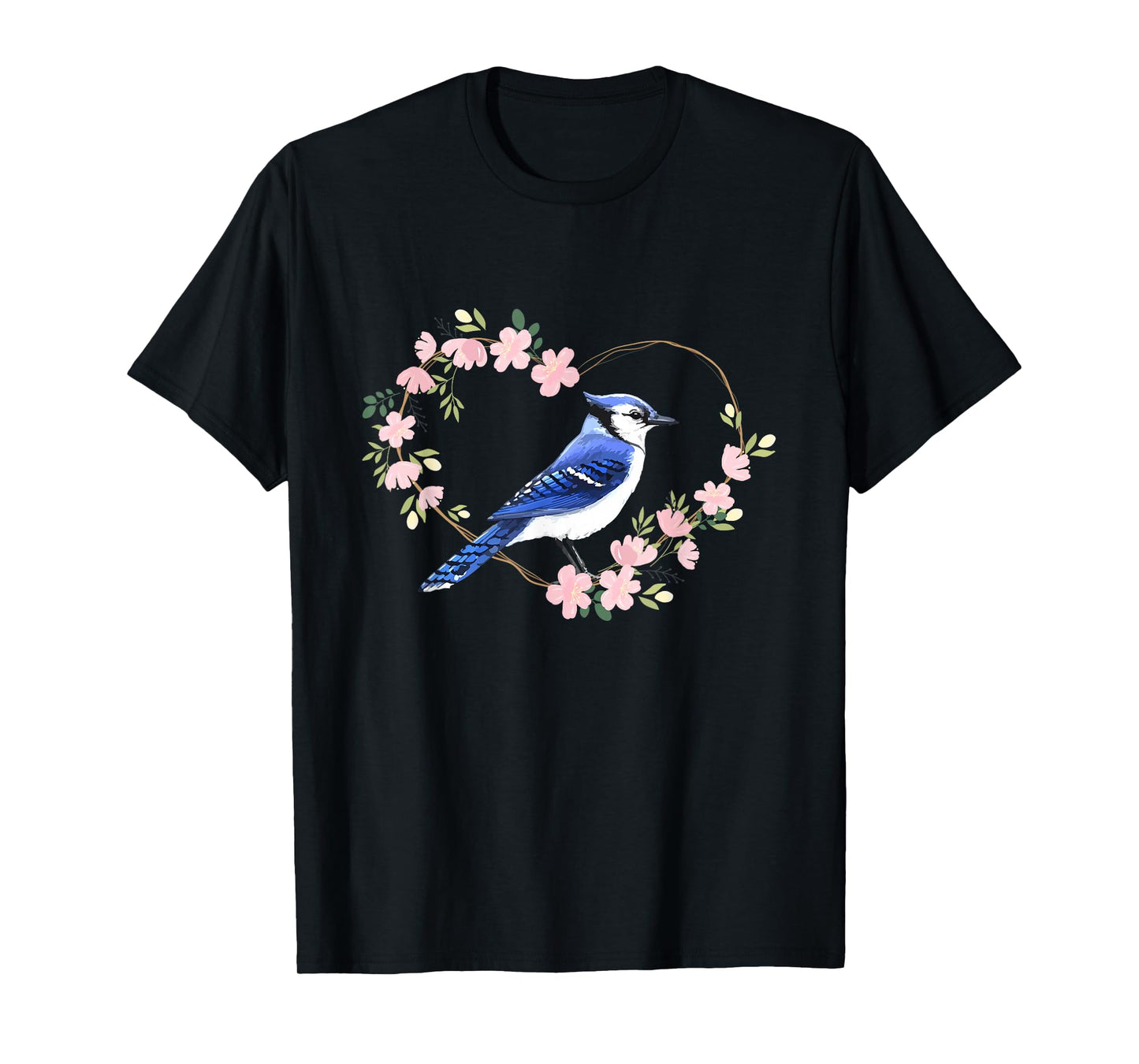 Blue Jay Bird Lover Watching Bidwatcher Birder Flower Heart T-Shirt