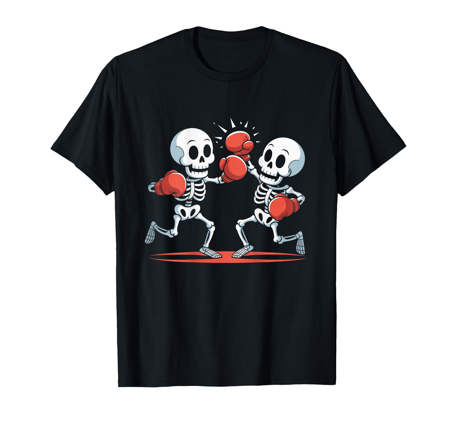 Backprinted Sign Skeleton Boxer Red Gloves Love Boxing T-Shirt