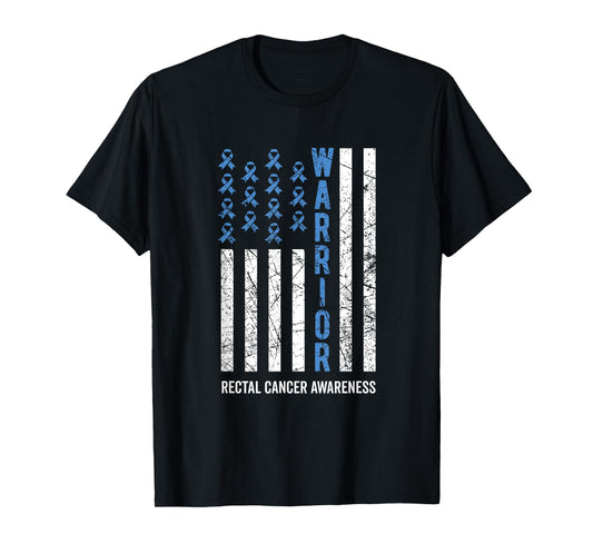 Warrior Dark Blue Ribbon Rectal Cancer Awareness T-Shirt