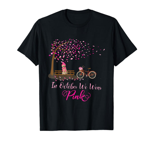 In October We Wear Pink with Golden Retriever Fall Cancer T-Shirt