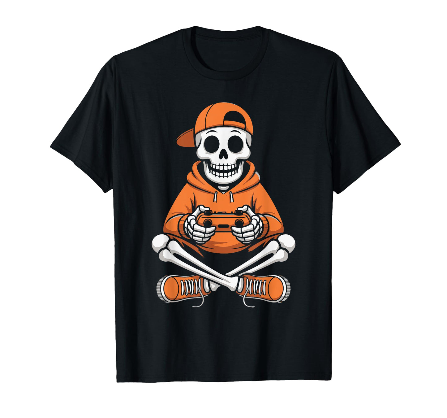 Scary Skeleton Gamer Funny Halloween Boys Kids Video Gaming T-Shirt