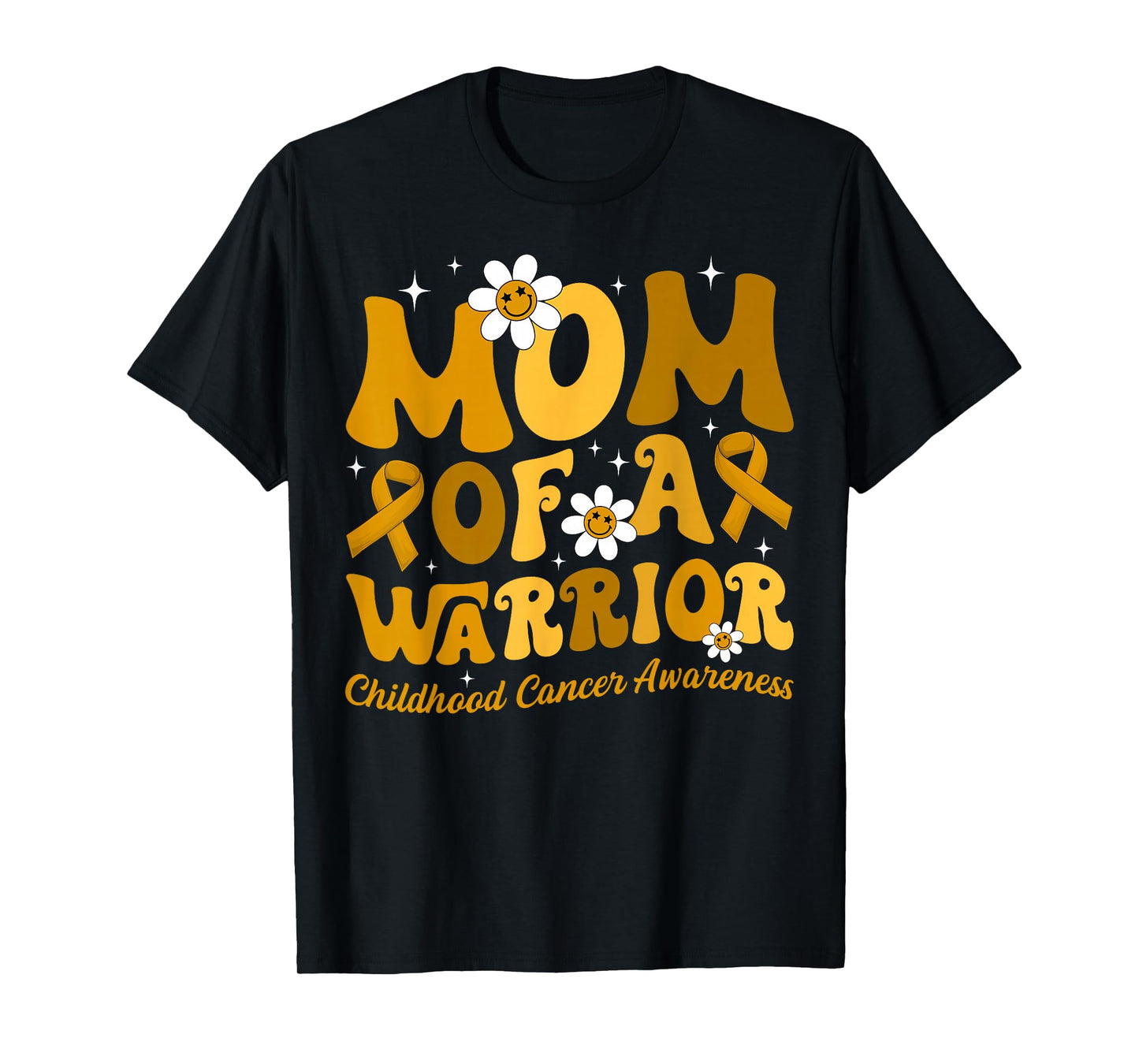 Groovy Mom Of A Warrior Childhood Cancer Awareness Supporter T-Shirt
