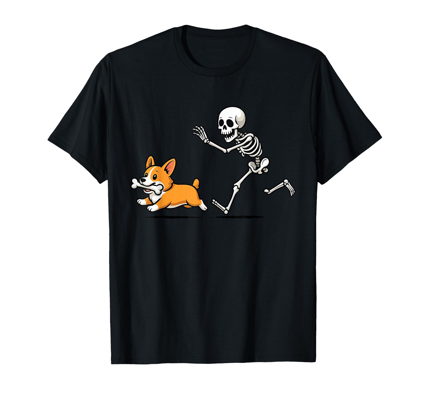 Funny Skeleton Chasing Corgi Halloween Dog Mom Pet Lover T-Shirt