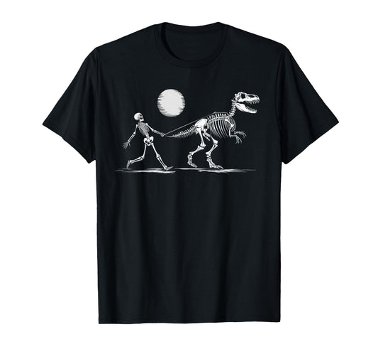 Funny Skeleton T-Rex Boys Girls Skeleton Walking a Dinosaur T-Shirt