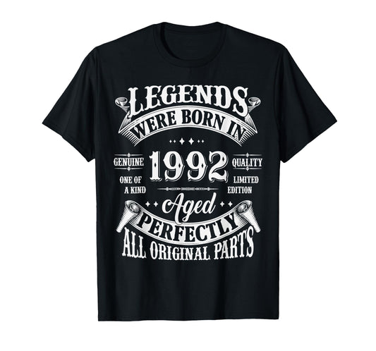 33rd Birthday Tee 33 Years Old Vintage Legends Born In 1992 T-Shirt