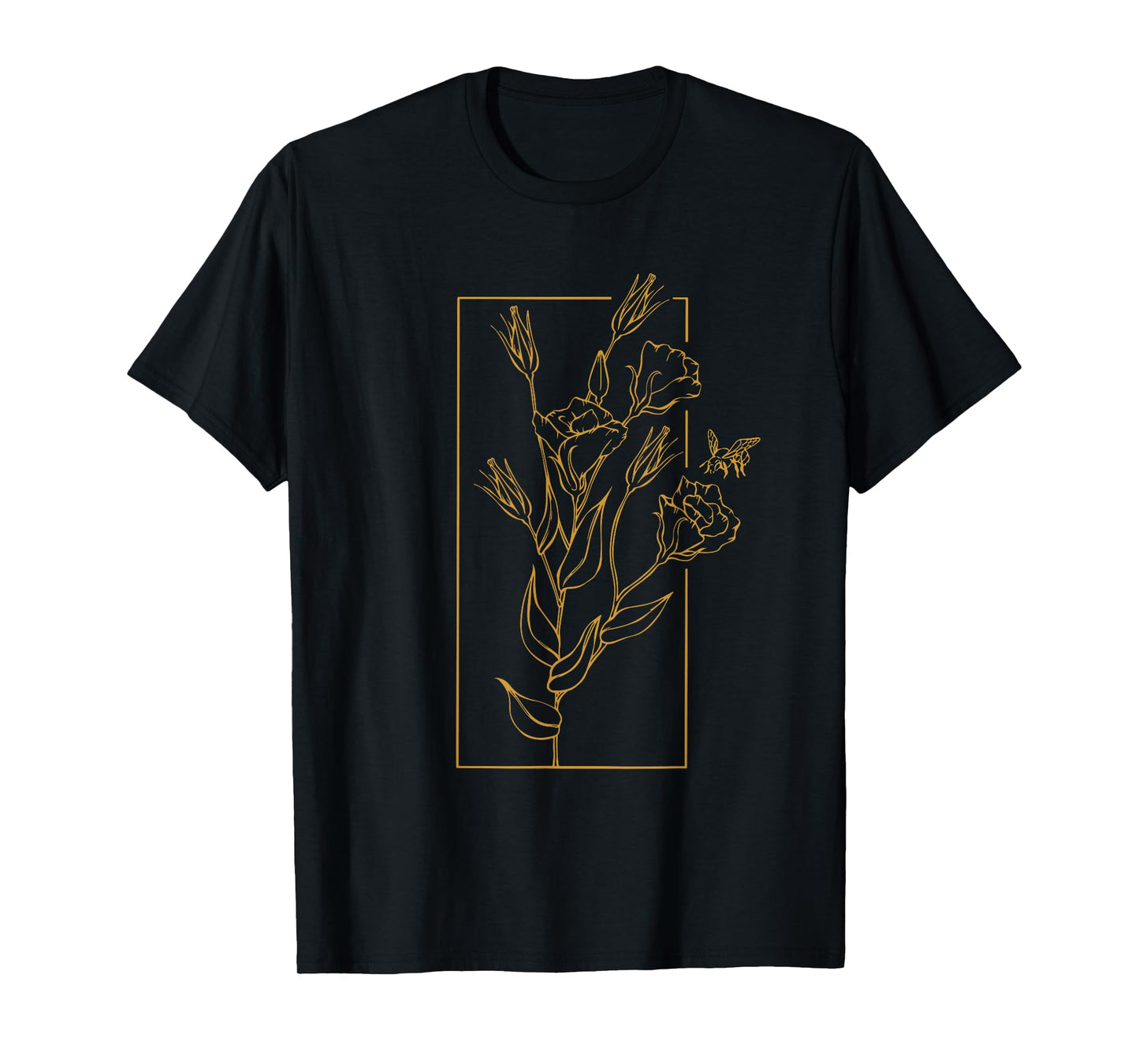 Floral Flower Lisianthus Eustoma Line Art Bee Wildflower T-Shirt