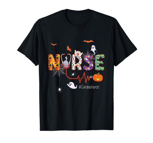 Cardiac Nurse Nursing Stethoscope Halloween Pattern T-Shirt