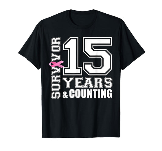 15 Years Breast Cancer Survivor Pink Ribbon Gifts For Women T-Shirt