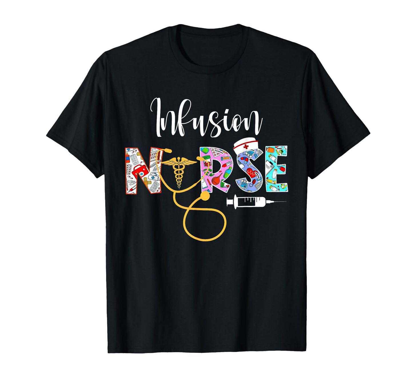 Infusion Nurse Intravenous IV Therapy Oncology Nurse T-Shirt - Black, Unisex Adults - Small, Short Sleeve, Modern, Medical Theme