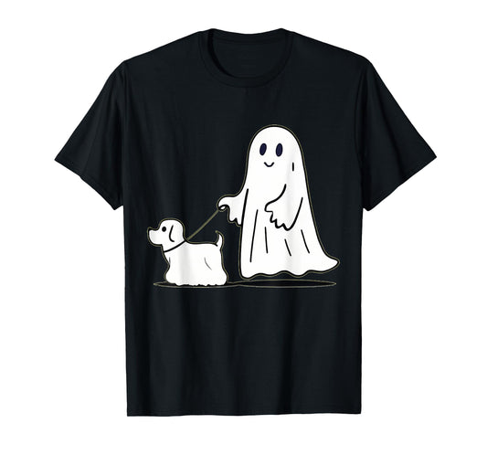 Ghost Walking Dog Ghostie Funny Halloween Dog Lover T-Shirt