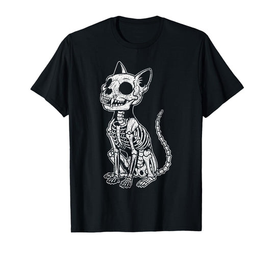 Creepy Skeleton Cat Halloween Spooky Goth Kitty Skull T-Shirt
