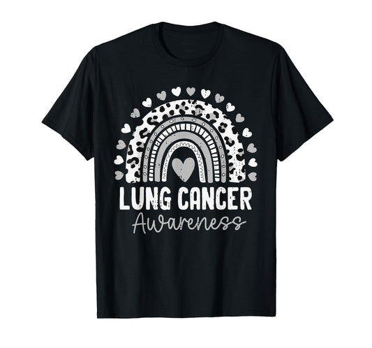Lung Cancer Awareness Rainbow White Ribbon Support Womens T-Shirt