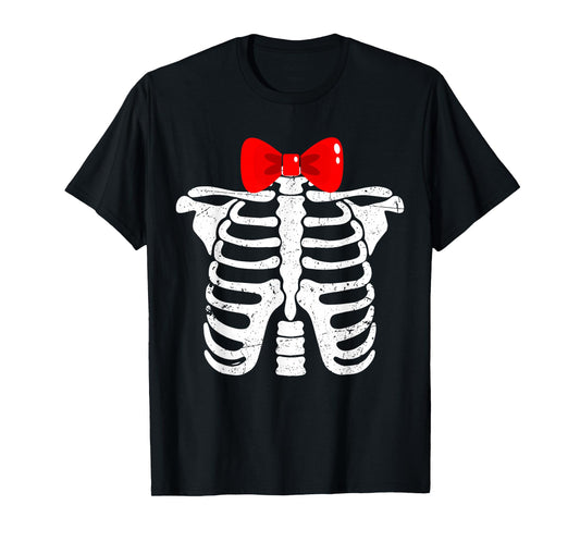 Cute Skeleton Costume Red Ribbon Tie for Girls Women T-Shirt