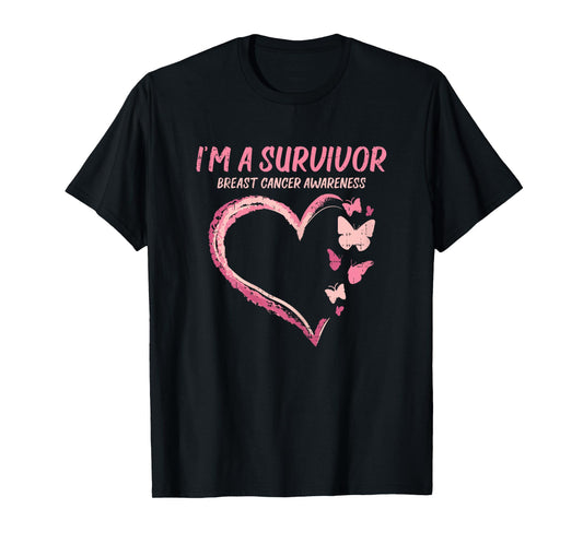 Survivor Heart Butterfly Breast Cancer Aware Support Gift T-Shirt