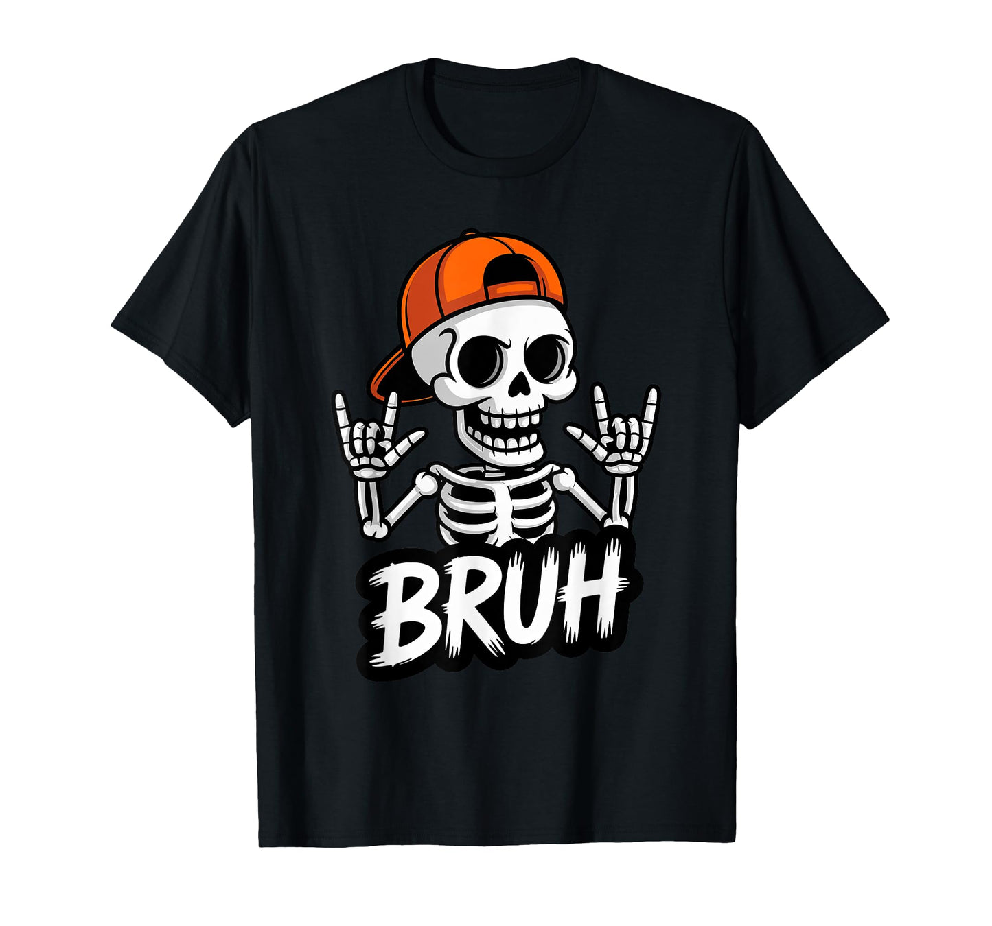 Spooky Skeleton Bruh Rock Hand Sign Halloween Toddler Boys T-Shirt