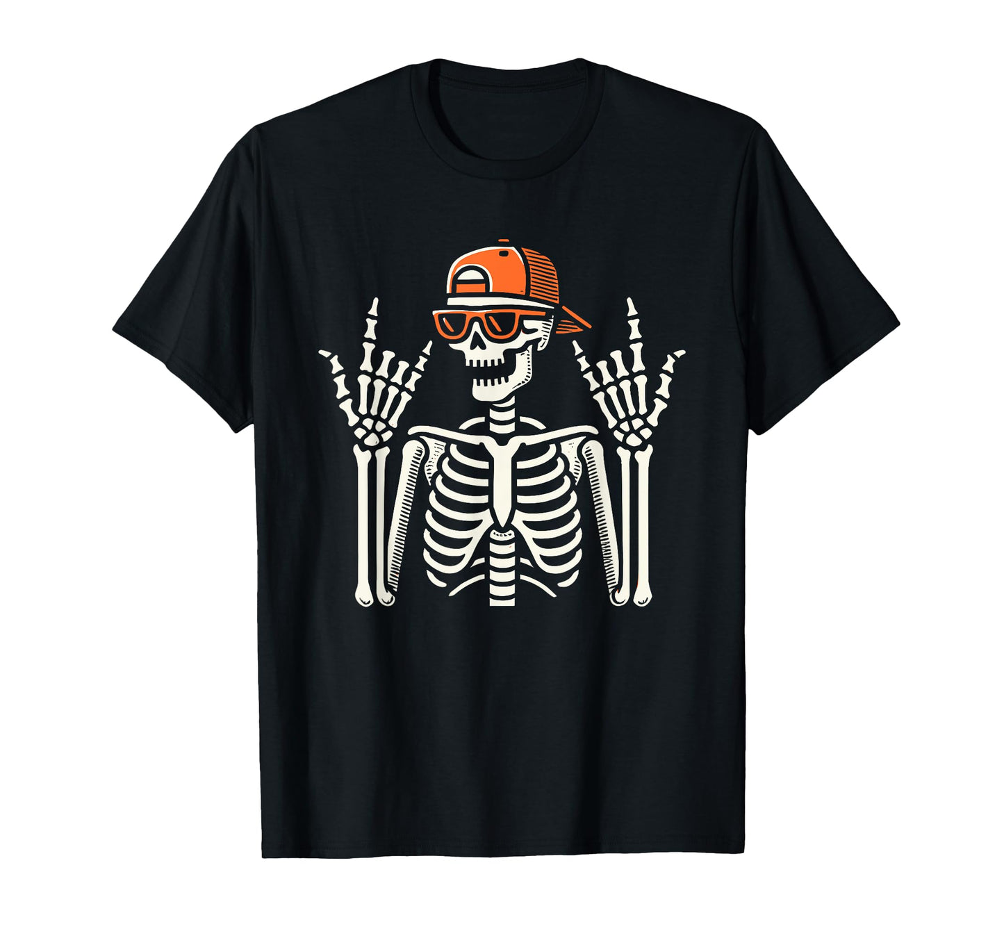 Rocker Skeleton With Cap, Halloween, Men, Rock Hand, Skater T-Shirt
