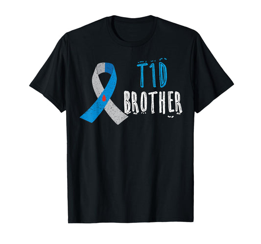 T1D brother blue ribbon type 1 diabetes awareness boys gift T-Shirt