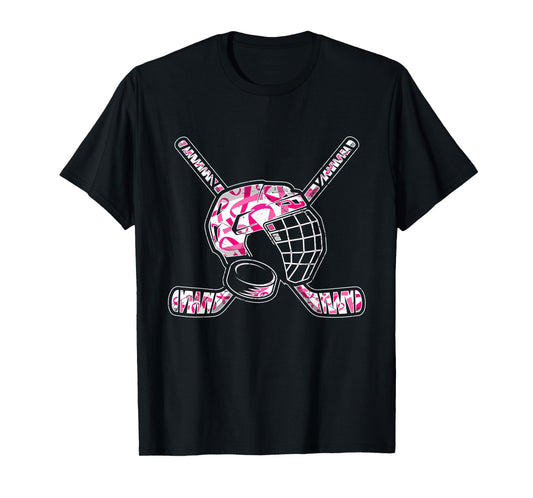 Pink Ribbon Hockey Breast Cancer Awareness Support Mom T-Shirt