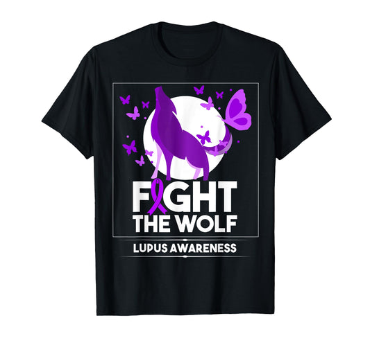 Lupus Awareness Month Fight the Wolf Purple Ribbon T-Shirt