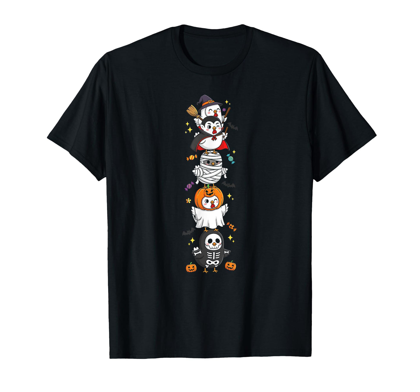 Funny Chicken Witch Vampire Ghost Halloween Kids Mens Womens T-Shirt