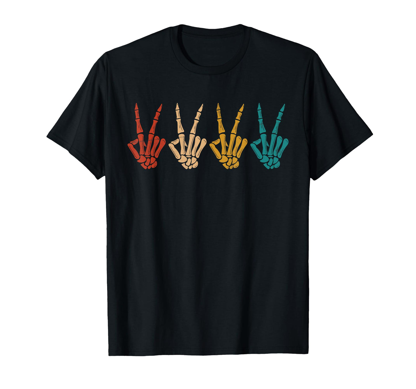 Retro Peace Sign Skeleton Hand T-Shirt