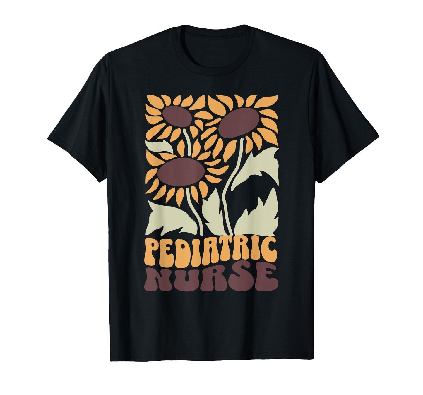 Retro Sunflower Pediatric Nurse PEDS Crew Floral RN Nursing T-Shirt