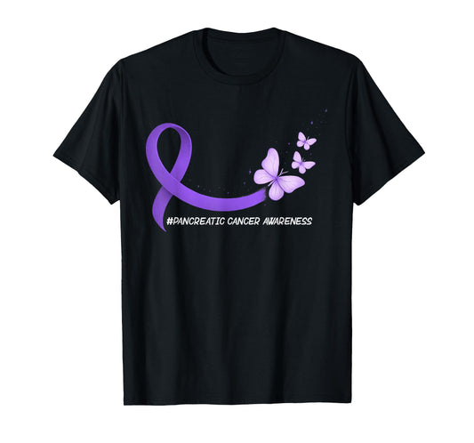 Pancreatic Cancer Awareness Ribbon Purple Butterfly Support T-Shirt