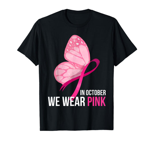 In October We Wear Pink Butterfly Breast Cancer Awareness T-Shirt