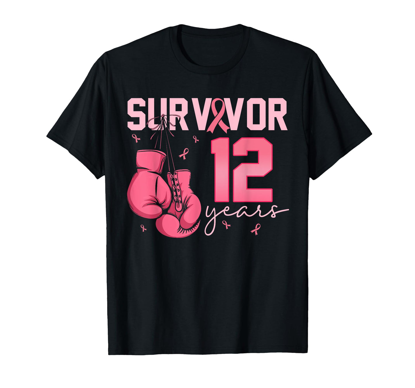 Breast Cancer Survivor 12 Years Pink Ribbon Boxing Gloves T-Shirt