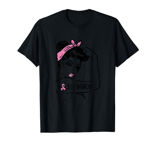 Breast Cancer Survivor Rosie Riveter Pink Awareness Women T-Shirt