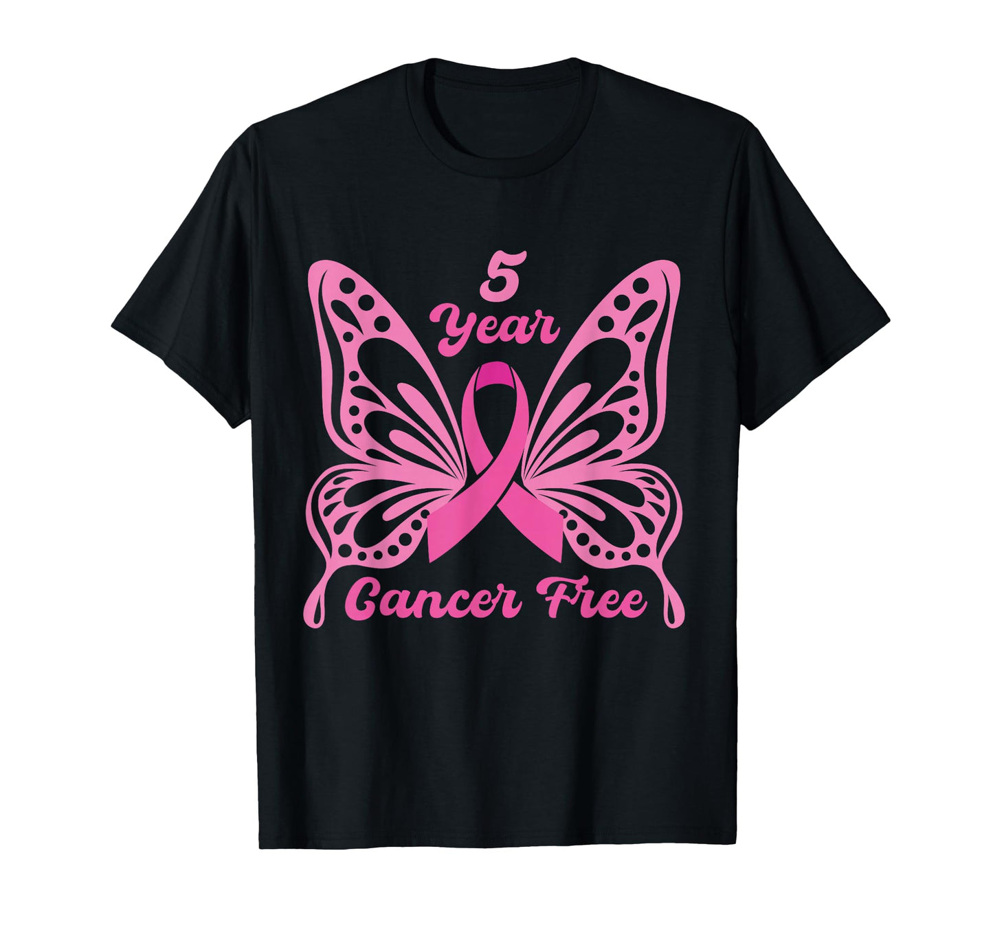 5 Year Cancer Free Breast Cancer Awareness Butterfly Women T-Shirt