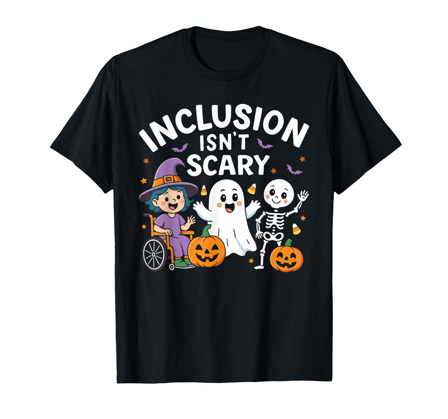 Inclusion Isn't Scary Teacher Skeleton Ghost Cute Halloween T-Shirt