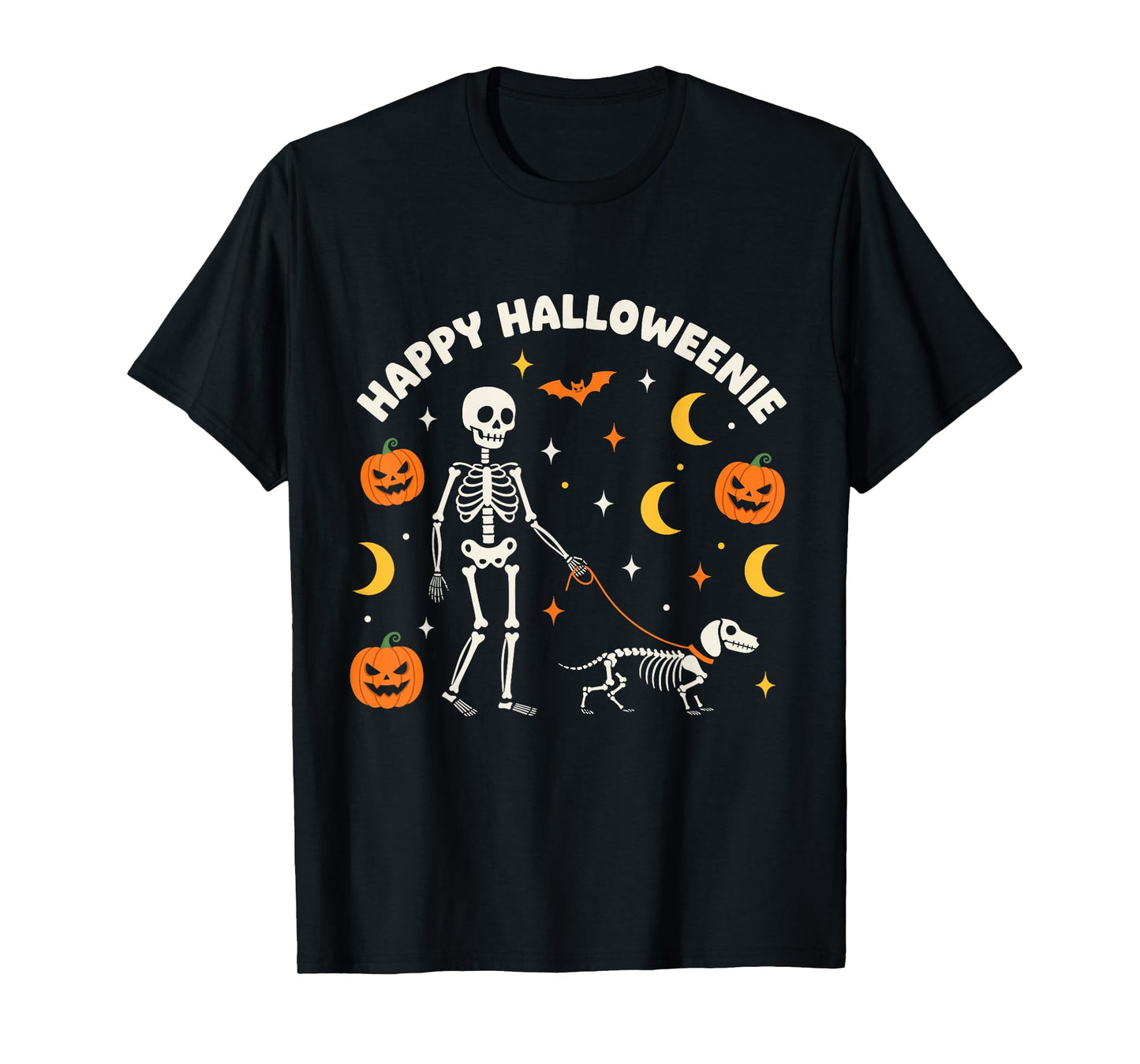 Happy Halloweenie Funny Halloween Skeleton Dachshund Dog T-Shirt