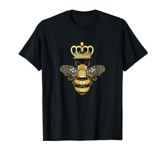 Creative T Shirts Co. Queen Bee Shirt, Honey Bee Shirt, Vintage T-Shirt, Black, Small, Short Sleeve, T-Shirt, Women's Casual T-Shirt