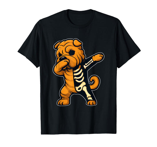 Dabbing Shar Pei Half Skeleton Halloween Costume Owner Lover T-Shirt