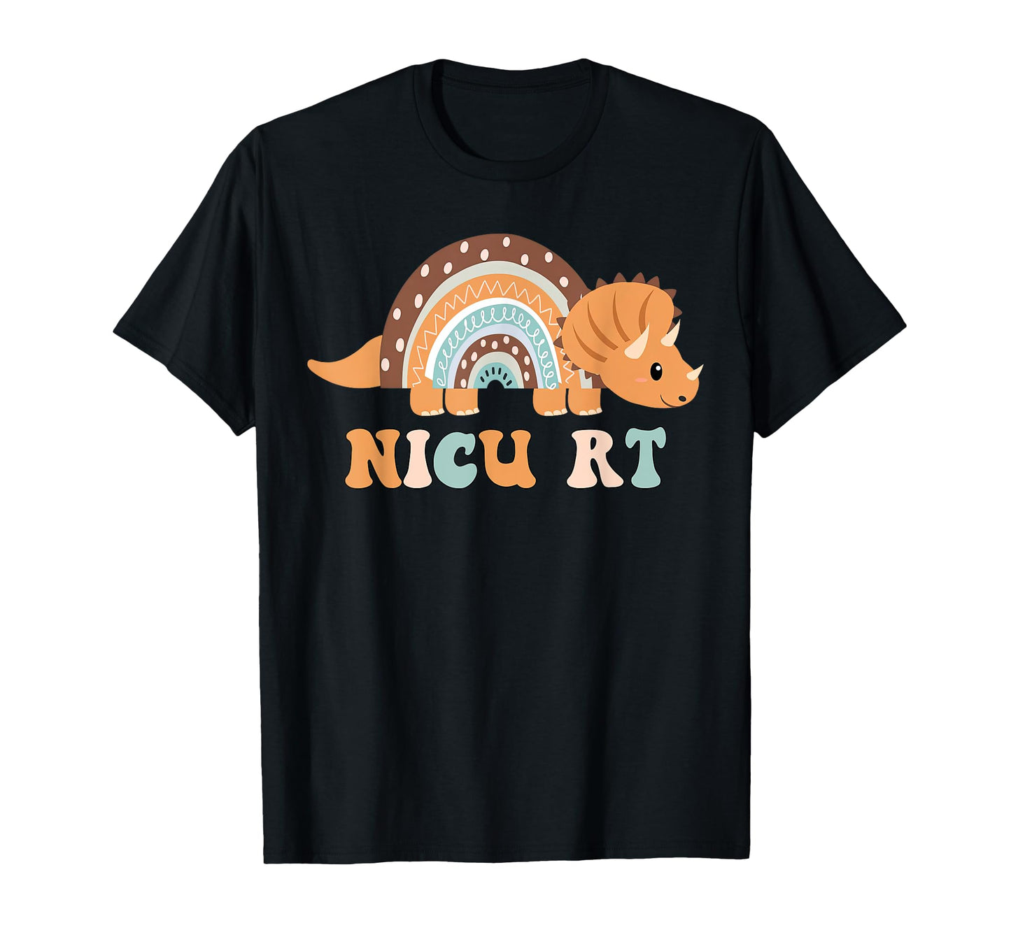 T-rex Dinosaur NICU RT Neonatal Respiratory Therapist T-Shirt, Small, Black