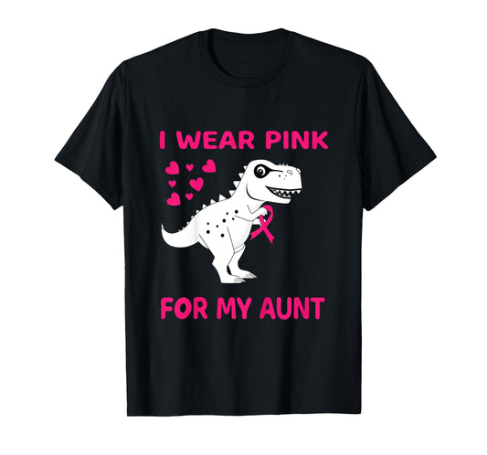 Kids I wear Pink for my Aunt Breast Cancer Trex Dino Kids Toddler T-Shirt
