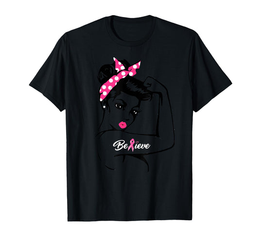 Breast Cancer Warrior Awareness Support Believe T-Shirt